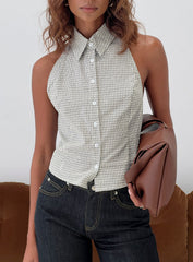 Different Dimensions Sleeveless Collared Top Check