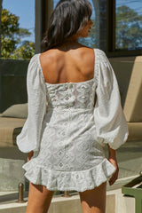 Make Memories Balloon Sleeve Molded Bust Lace Dress White