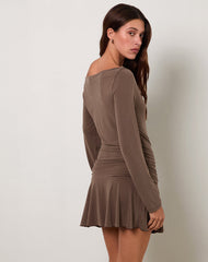 Aleida Belted Mini Dress in Cupro Mink