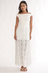 In Blooms Off-Shoulder Lace Maxi Dress White