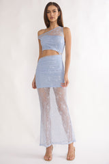 Havira Lace Overlay Cut-Out Maxi Dress Blue