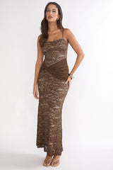 Keep Them Talking Ruched Waist Maxi Dress Chocolate