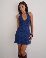 Codami Halterneck Mini Dress in Sequin Knit Navy