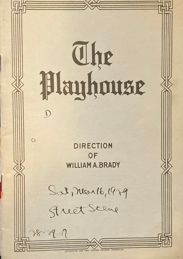 The Playhouse Theatre, NY. "Street Scene." March 16, 1929.