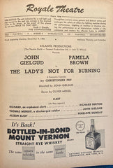 Royale Theatre, NY. "The Lady's Not for Burning." Dec. 4, 1950.