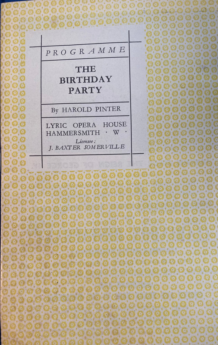 Harold Pinter's "The Birthday Party." Lyric Hammersmith, London. May, 1958.