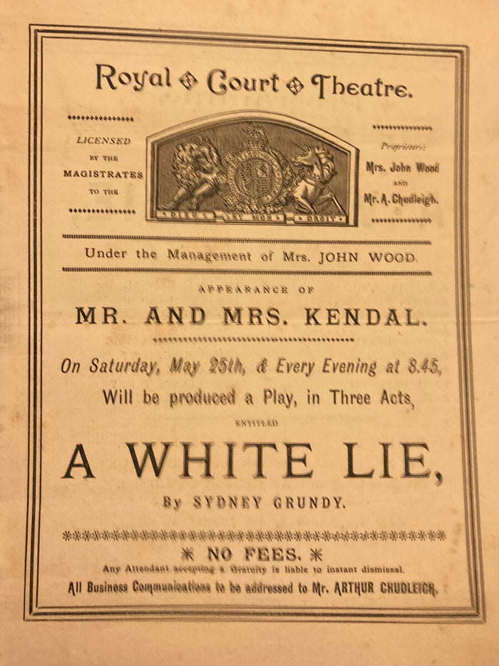 Royal Court Theatre, London. "A White Lie" and "In the Corridor." May 25th, 1889.