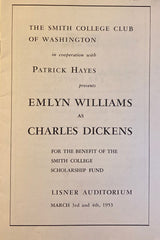 (Dickens) Emlyn Williams as "Charles Dickens." Smith College of Washington, Lisner Auditorium. March 3rd and 4th, 1953.