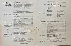 Menu) Russian Tea Room. NYC: Sunday, March 26, 1961.