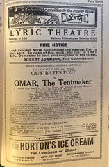 (Omar Khayyam) Lyric Theatre, NY. "Omar, the Tentmaker." April 6, 1914.