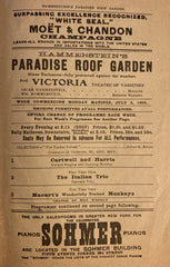 (Vaudeville) Hammerstein's Paradise Roof Garden, NY. "Variety Program." July 3, 1905.