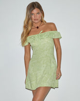 Kenja Bardot Mini Dress in Retro Paisley Lime