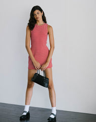 Masha Mini Dress in Red and White Stripe Jersey