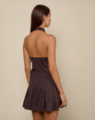 Mikena Collared Dress in Deep Mahogany