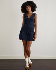 Sarabi Plunge Mini Dress in Cord Navy