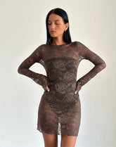 Sevila Long Sleeve Mini Dress in Dark Brown