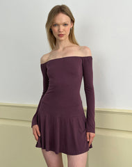 Somiah Bardot Mini Dress in Cupro Deep Purple