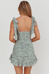 Neriah Tied Shoulder Lace Mini Dress Sage