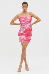 Logan Strapless Ruched Dress Floral Pink