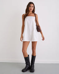Yoshiko Broderie Trim Mini Dress in White