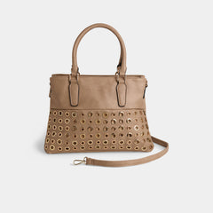 Amabel Double Compartment Grommet Tote - Tan