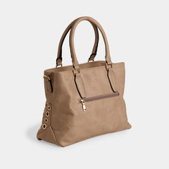 Amabel Double Compartment Grommet Tote - Tan