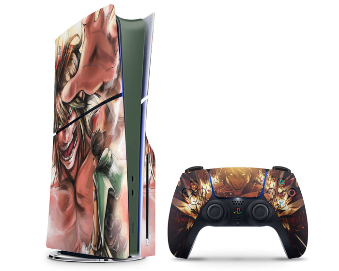 Anime Town Creations PS5 Slim Attack on Titan Eren Yeager Green PS5 Slim Skins - Anime Attack on Titan PS5 Slim Skin