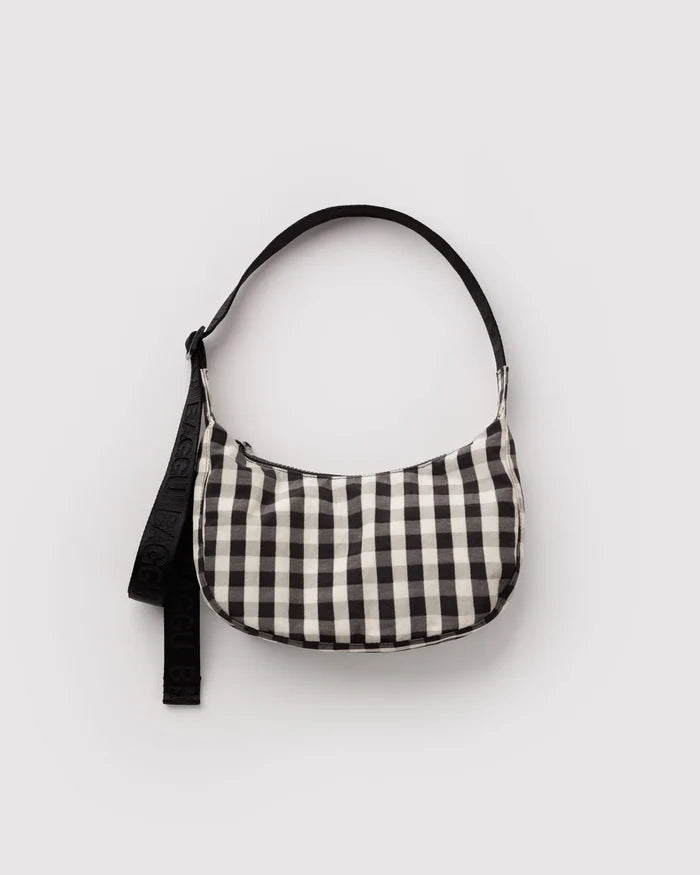 Black and Cream Gingham Small Crescent Baggu