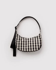 Black and Cream Gingham Small Crescent Baggu