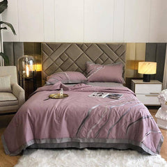 Chic Marble Abstract Embroidered Quilt - Summer Comforter Bedding Bliss