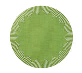 The Kim Seybert Dream Weaver Placemat Set of 4 in green and white features a textured round design with a zigzag starburst border, adding stylish flair to your table setting.