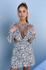 Inez Dress - White/ Black Zebra Print