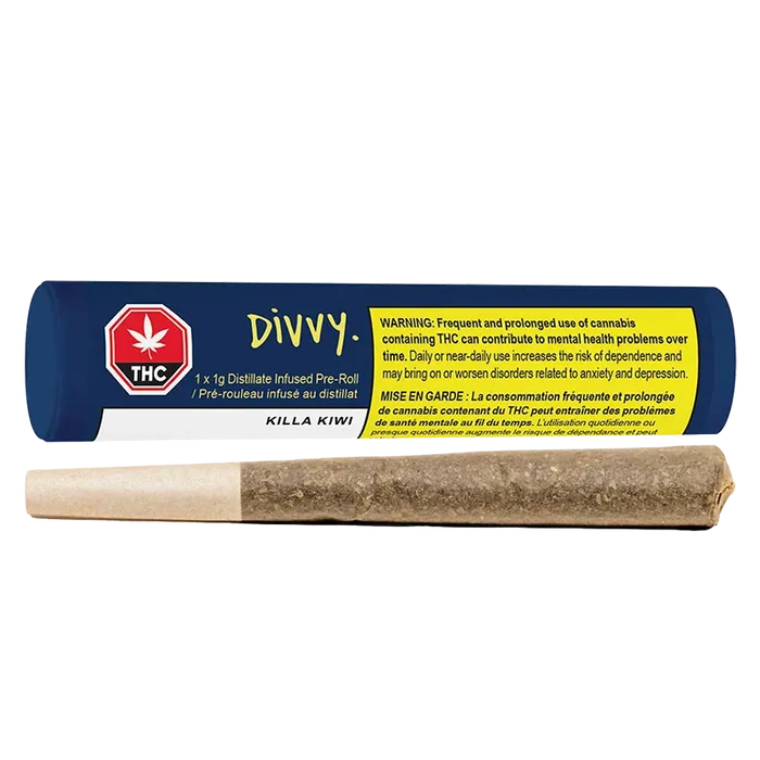 Divvy 1 g Killa Kiwi Distillate Infused PR 1 x 1 g Pre-Rolls
