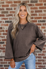 Mineral Wash Reverse Seam 3/4 Sleeve Top