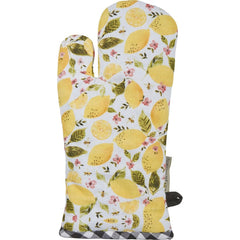 Oven mitt with lemon pattern on a white background