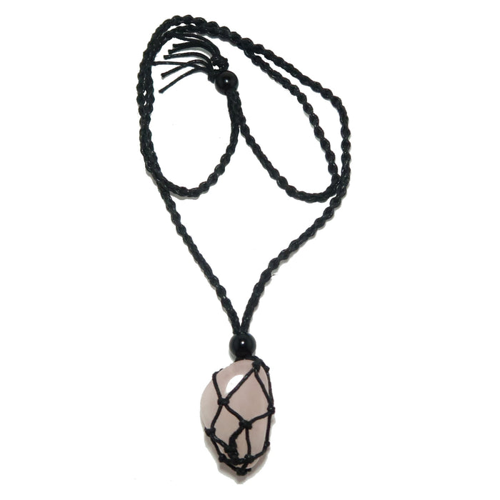rose quartz macrame necklace