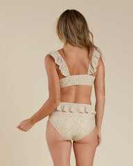 Ruffle High-Waisted Bikini Bottom in Marigold