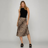 Satin Leopard Print Midi Skirt - 260 Broadway Boutique