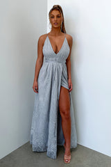 Scarlett Halter Maxi Dress - Silver Glitter