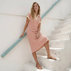 Striped Collared Midi Dress - 260 Broadway Boutique