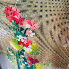 Vintage Punched Paper Embroidery Framed Floral Needlework Wall Art