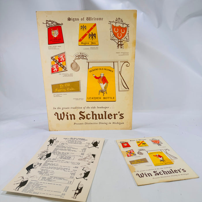 Vintage Win Schuler's Restaurant Main Menu Dessert & A La Carte 1962 Michigan