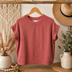 Wine Raised Rib Cap Sleeve Top - 260 Broadway Boutique