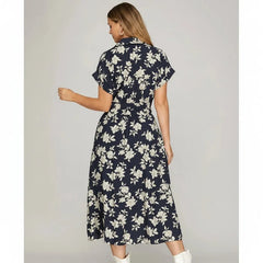 Woven Print Collared Dress - 260 Broadway Boutique