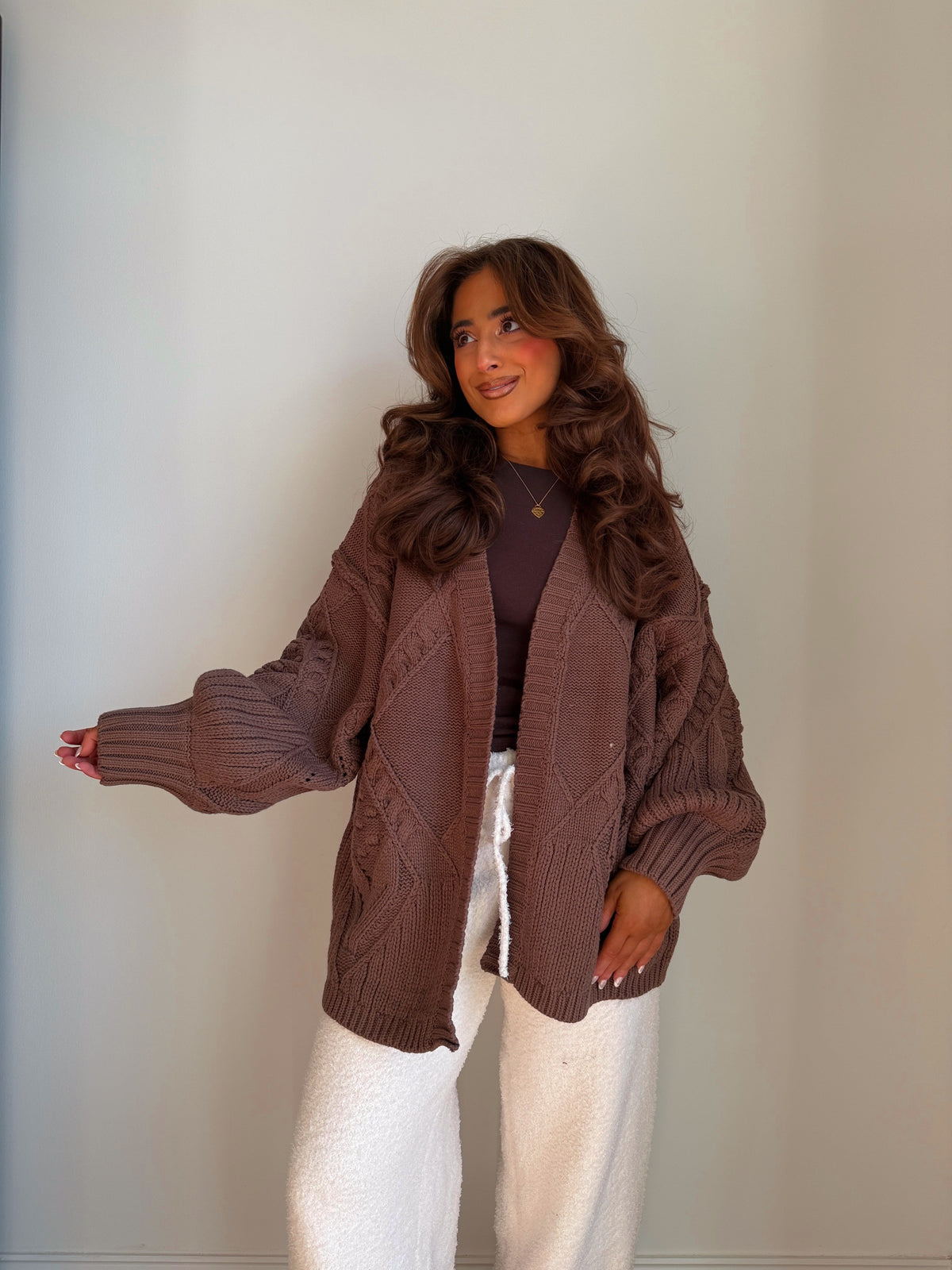 The Snow Waltz Cardigan in Cocoa