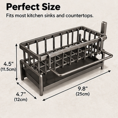 Multifunctional Kitchen Sink Organizer Rack – Stainless Steel Sponge Holder with Drain Tray & Towel Bar