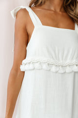 Sirocco Tassel Trim Tied Shoulder Dress White
