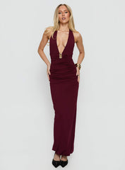 Best In Show Halter Hardware Maxi Dress Burgundy