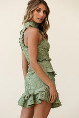 Osiris Sleeveless High Neck Lace Dress Olive