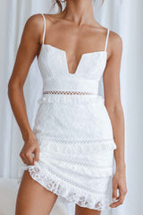 Dear Lover Cami Strap Frill Detail Lace Dress White